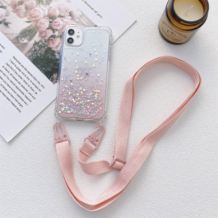 Gradient Glitter Powder Epoxy TPU Thickened Acrylic Shockproof Case with Wide Neck Lanyard, For iPhone 13 mini, For iPhone 13, For iPhone 13 Pro, For iPhone 13 Pro Max, For iPhone 12 mini, For iPhone 12 / 12 Pro, For iPhone 12 Pro Max