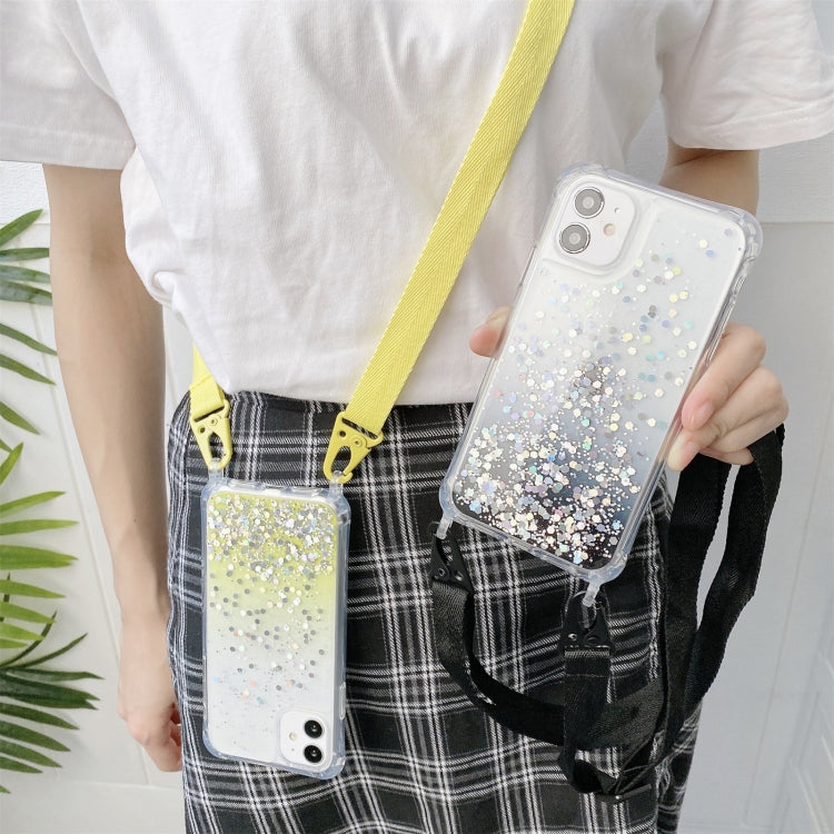 Gradient Glitter Powder Epoxy TPU Thickened Acrylic Shockproof Case with Wide Neck Lanyard, For iPhone 11, For iPhone 11 Pro, For iPhone 11 Pro Max