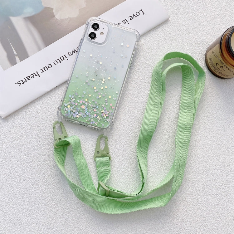 Gradient Glitter Powder Epoxy TPU Thickened Acrylic Shockproof Case with Wide Neck Lanyard, For iPhone 11, For iPhone 11 Pro, For iPhone 11 Pro Max