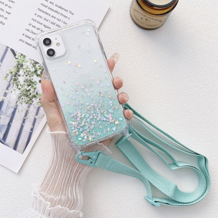 Gradient Glitter Powder Epoxy TPU Thickened Acrylic Shockproof Case with Wide Neck Lanyard, For iPhone 11, For iPhone 11 Pro, For iPhone 11 Pro Max