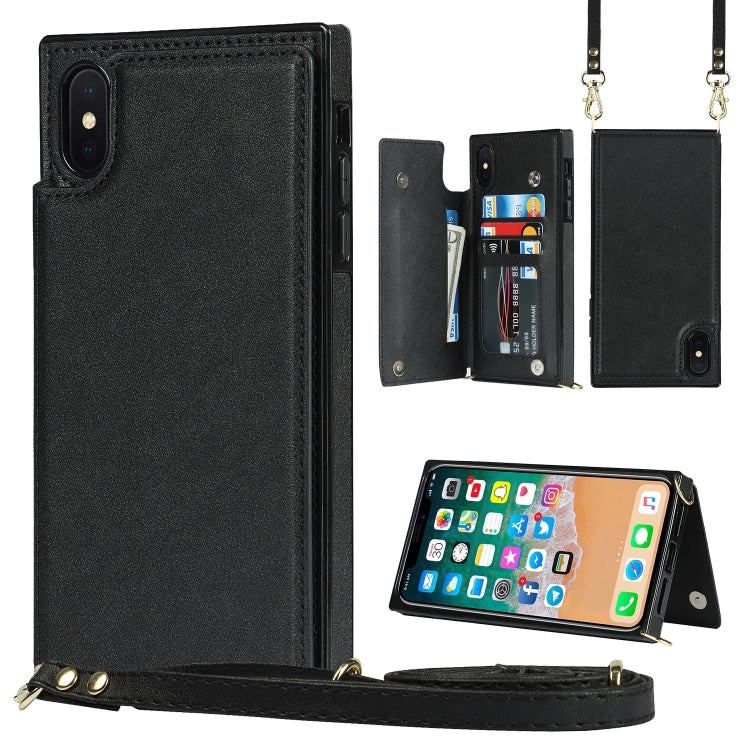 Cross-body Square Double Buckle Flip Card Bag TPU+PU Case with Card Slots & Wallet & Photo & Strap, For iPhone XS / X, For iPhone XS Max, For iPhone XR