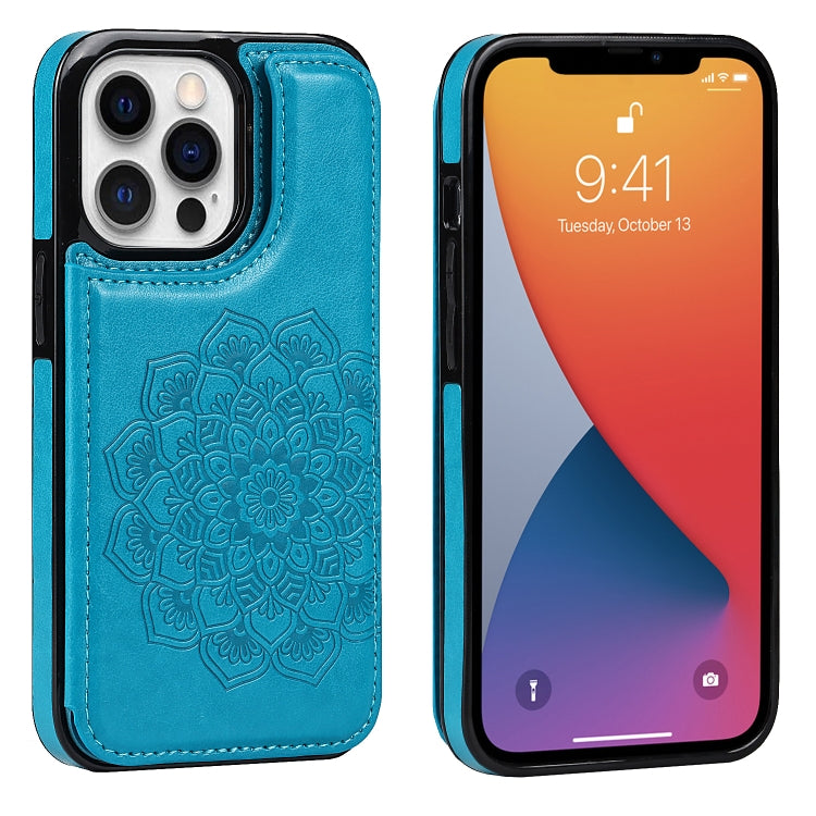 Double Buckle Mandala Pattern PU+TPU Protective Case with Card Slots & Holder & Photo Frame, For iPhone 13 mini, For iPhone 13, For iPhone 13 Pro, For iPhone 13 Pro Max
