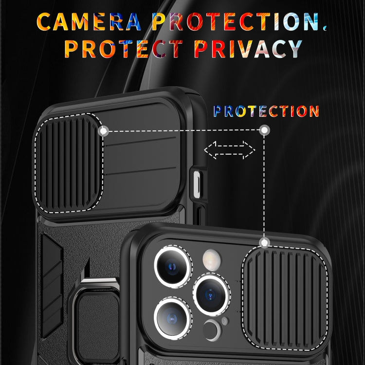 Sliding Camera Cover Design TPU + PC Shockproof Case with Ring Holder, For iPhone 13 Pro, For iPhone 13, For iPhone 13 Pro Max