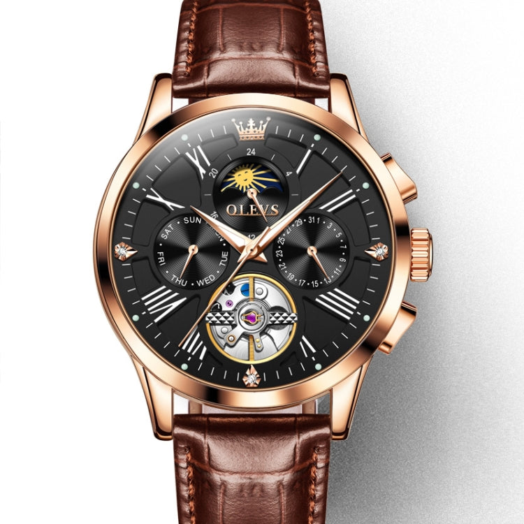 OLEVS 9912 Hollow Flywheel Week Calendar Dial Luminous Mechanical Watch for Men