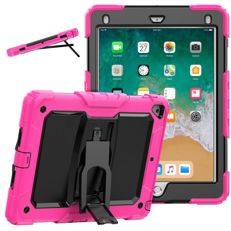 Shockproof Colorful Silicone + Black PC Tablet Protective Case with Holder & Shoulder Strap, For iPad 9.7 2018 / 2017