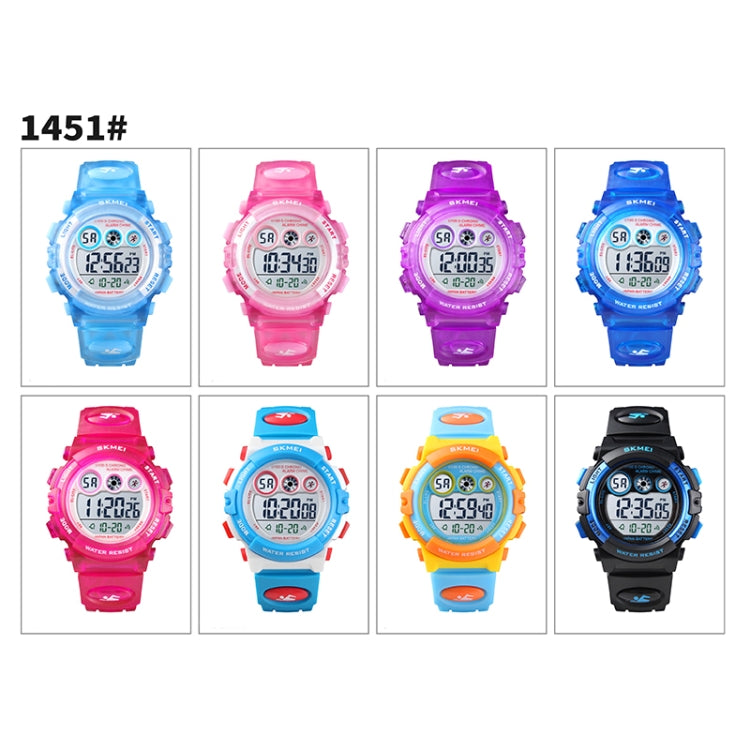 SKMEI 1451 LED Digital Stopwatch Chronograph Luminous Children Sports Electronic Watch, 1451(Transparent Pink Blue), 1451(Transparent Purple), 1451(Transparent Sky Blue), 1451(Transparent Rose Red), 1451(White Shell Blue Circle)                        ...