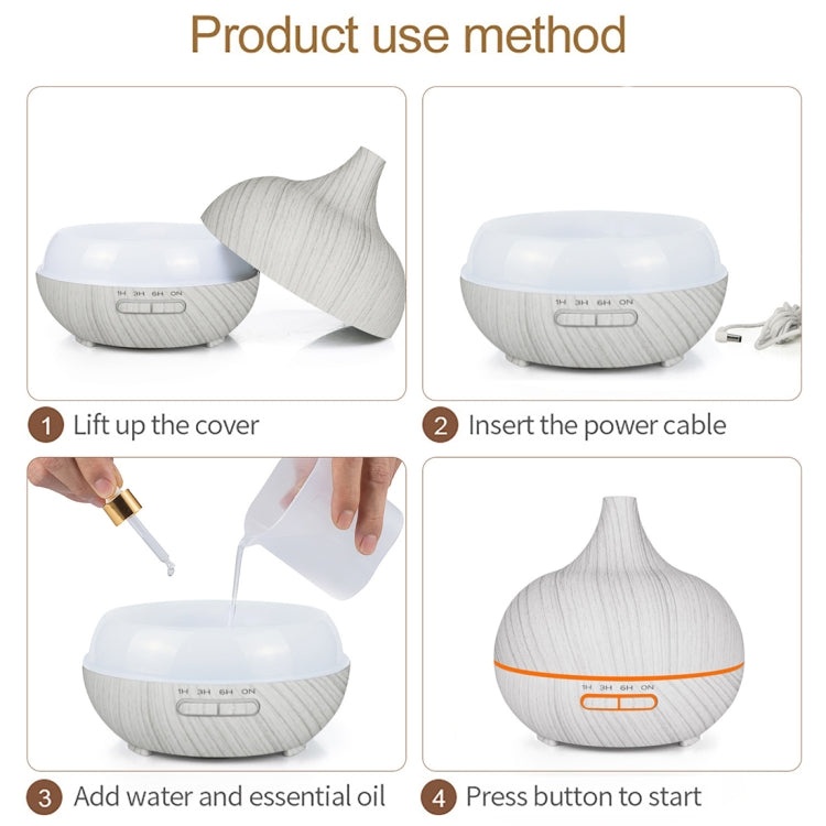 400ml Wood Texture Fragrance Machine Pointed Mouth Humidifier with Colorful LED Light, without Remote Control, with Remote Control