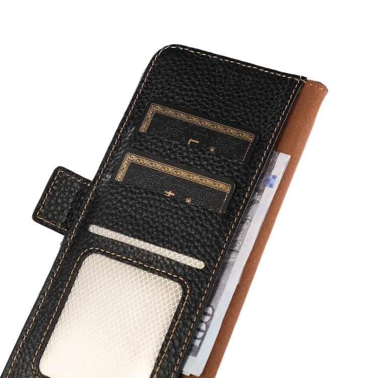 KHAZNEH Side-Magnetic Litchi Genuine Leather RFID Case, For iPhone 13 mini, For iPhone 13, For iPhone 13 Pro, For iPhone 13 Pro Max, For iPhone 12 mini, For iPhone 12 / 12 Pro