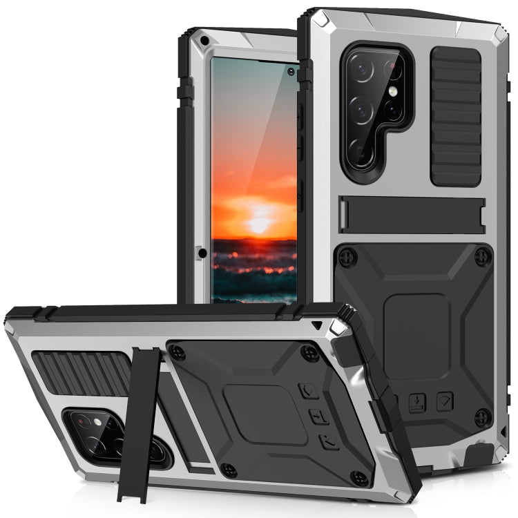 R-JUST Metal + Silicone Holder Phone Case, For Samsung Galaxy S22 5G, For Samsung Galaxy S22+ 5G, For Samsung Galaxy S22 Ultra 5G