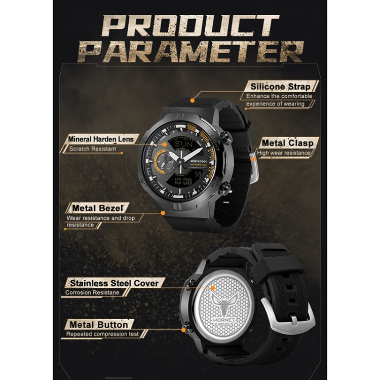 NORTH EDGE HORNET Dual Digital Alarm Clock Timing Men Luminous Sports Watch, HORNET