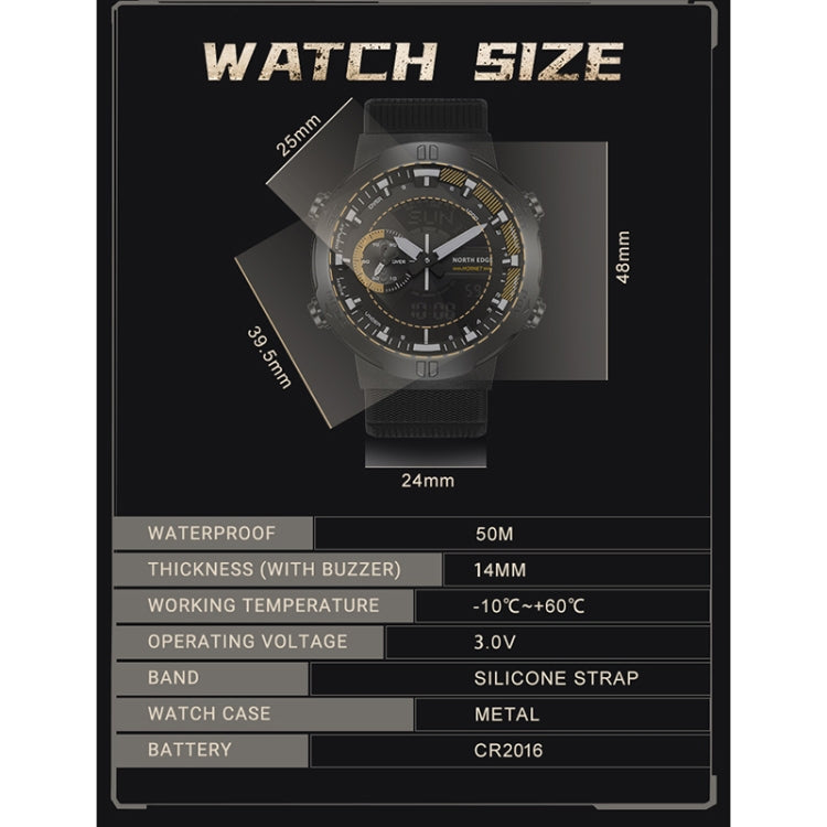 NORTH EDGE HORNET Dual Digital Alarm Clock Timing Men Luminous Sports Watch, HORNET