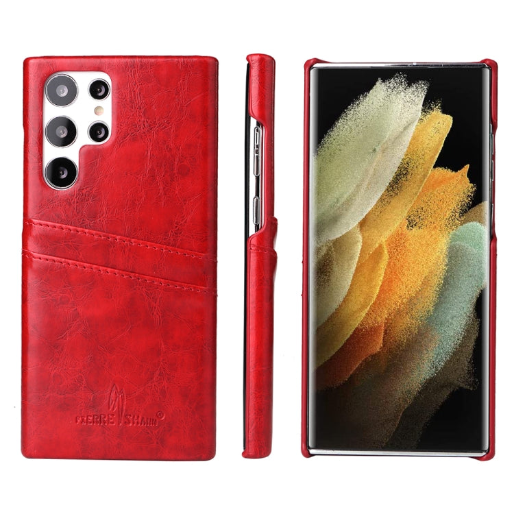 Fierre Shann Retro Oil Wax Texture PU Leather Phone Case with Card Slots, For Samsung Galaxy S22 Ultra 5G, For Samsung Galaxy S22+ 5G, For Samsung Galaxy S22 5G