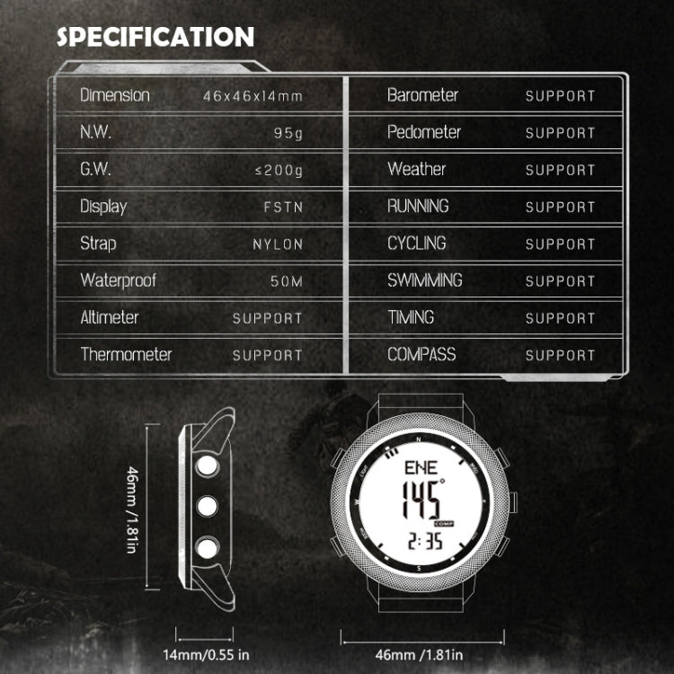 NORTH EDGE APACHE-46 Outdoor Waterproof Men Multifunction Digital Smart Sports Watch, Nylon Strap