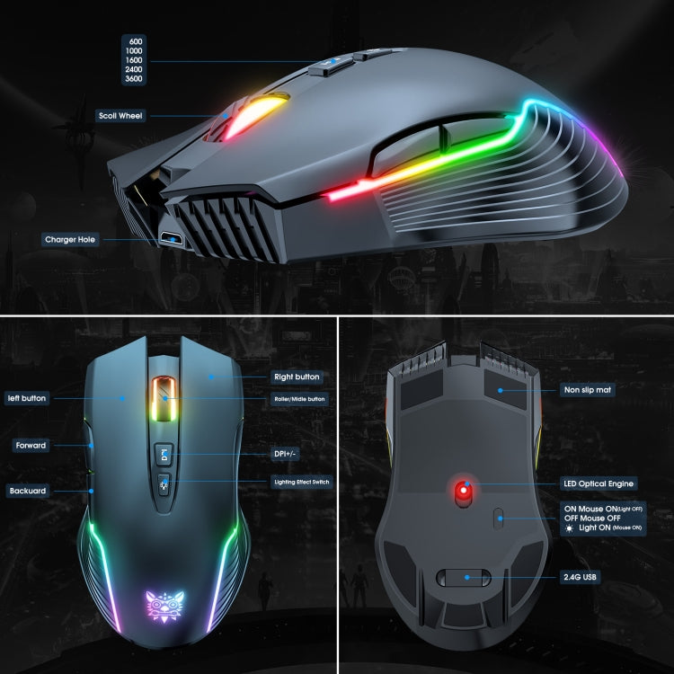 ONIKUMA CW905 2.4G RGB Lighting Wireless Mouse, CW905 Wireless Mouse (Grey White), CW905 Wireless Mouse(Black), CW905 Wireless Mouse(Pink)