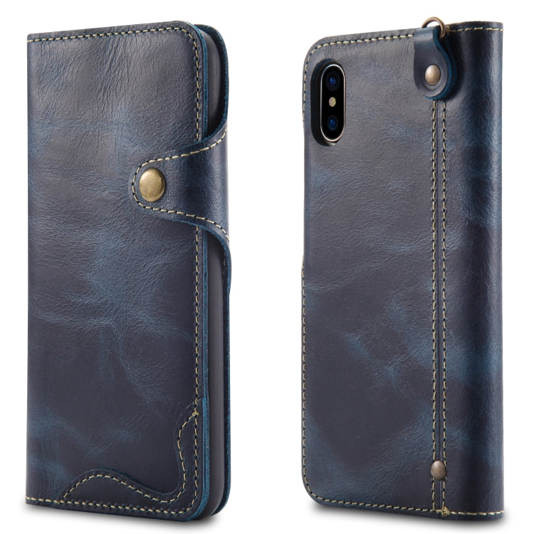 Denior Oil Wax Cowhide Magnetic Button Horizontal Flip Leather Case with Card Slots & Wallet, For iPhone XR, For Galaxy S8 Plus, For iPhone XS Max, For Galaxy S9, For Galaxy S9 Plus, For Galaxy Note 8