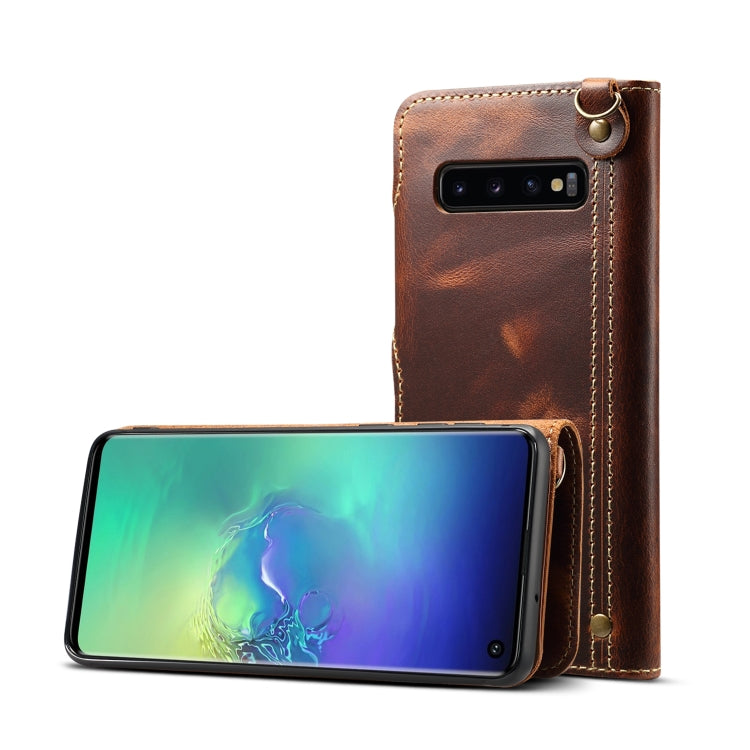 Denior Oil Wax Cowhide Magnetic Button Horizontal Flip Leather Case with Card Slots & Wallet, For Galaxy Note9, For Huawei Mate 20, For Galaxy S10, For Galaxy S10e, For Galaxy S10 Plus, For Galaxy Note 10