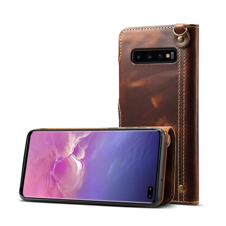 Denior Oil Wax Cowhide Magnetic Button Horizontal Flip Leather Case with Card Slots & Wallet, For Galaxy Note9, For Huawei Mate 20, For Galaxy S10, For Galaxy S10e, For Galaxy S10 Plus, For Galaxy Note 10