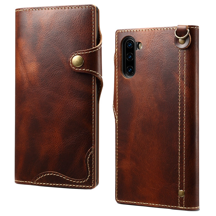 Denior Oil Wax Cowhide Magnetic Button Horizontal Flip Leather Case with Card Slots & Wallet, For Galaxy Note9, For Huawei Mate 20, For Galaxy S10, For Galaxy S10e, For Galaxy S10 Plus, For Galaxy Note 10