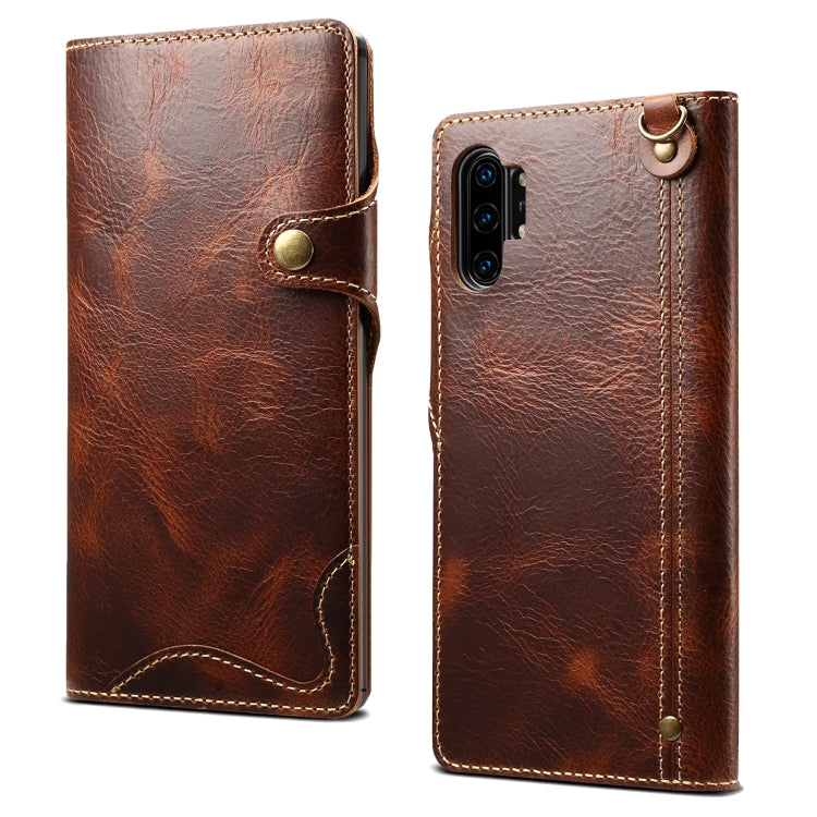 Denior Oil Wax Cowhide Magnetic Button Horizontal Flip Leather Case with Card Slots & Wallet, For Galaxy Note 10 Plus, For iPhone 11, For iPhone 11 Pro, For iPhone 11 Pro Max