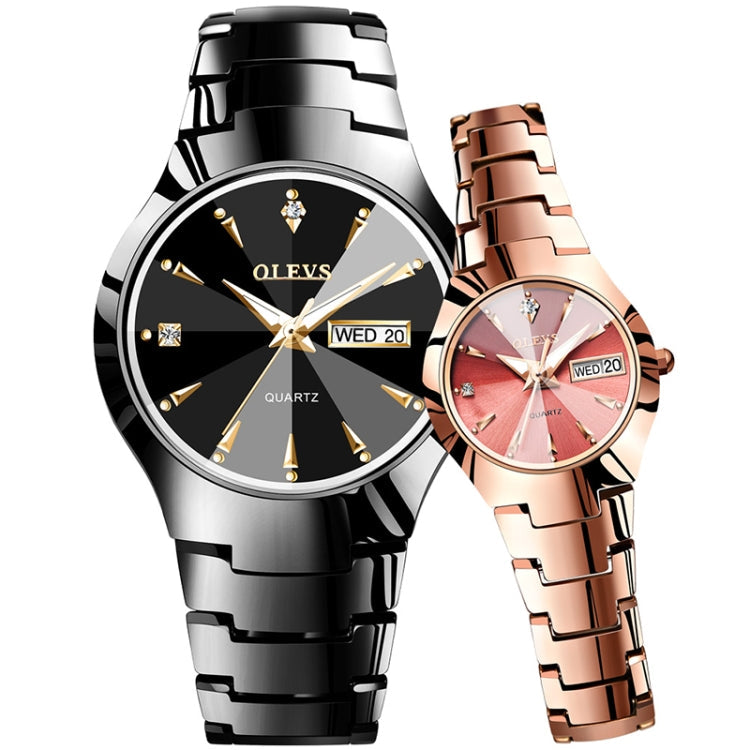 OLEVS 8697 Couple Fashion Waterproof Luminous Quartz Watch, OLEVS 8697 (Black + Rose Gold)