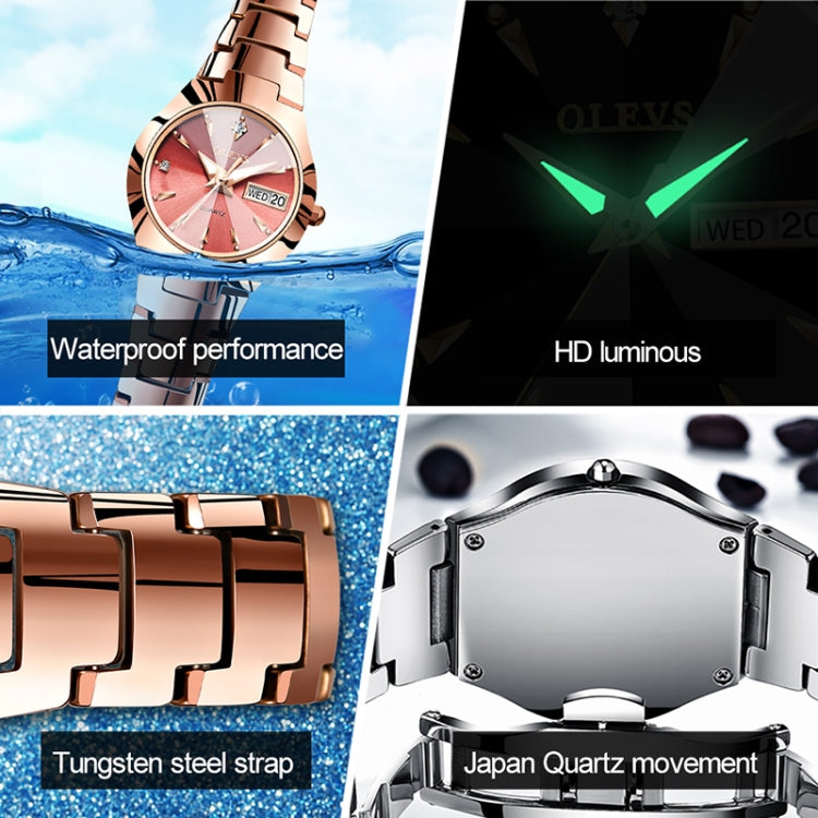 OLEVS 8697 Couple Fashion Waterproof Luminous Quartz Watch, OLEVS 8697 (Black + Rose Gold)