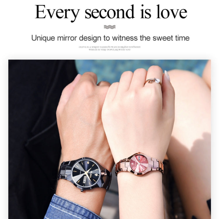 OLEVS 8697 Couple Fashion Waterproof Luminous Quartz Watch, OLEVS 8697 (Black + Rose Gold)