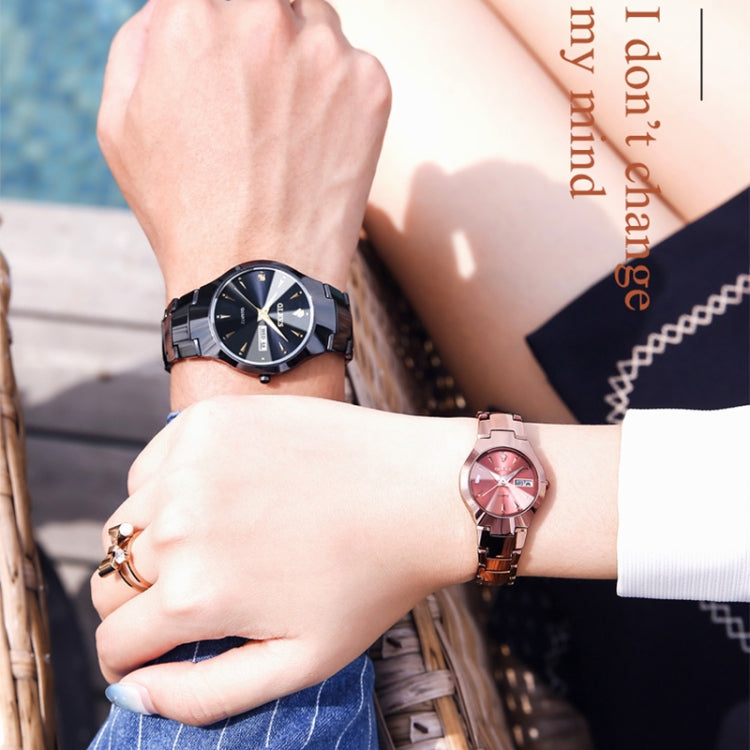 OLEVS 8697 Couple Fashion Waterproof Luminous Quartz Watch, OLEVS 8697 (Black + Rose Gold)