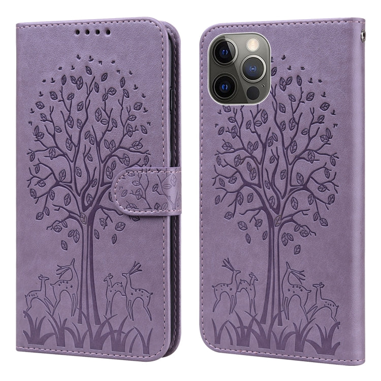 Tree & Deer Pattern Pressed Printing Horizontal Flip Leather Phone Case, For iPhone 11 Pro Max, For iPhone 12 / 12 Pro, For iPhone 12 Pro Max / 13 Pro Max, For iPhone 12 mini / 13 mini