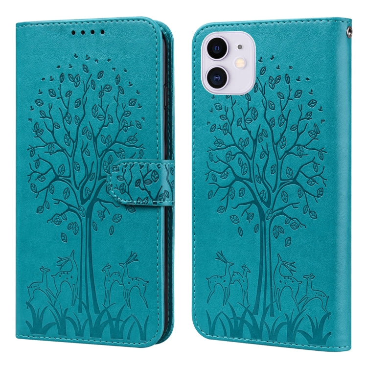 Tree & Deer Pattern Pressed Printing Horizontal Flip Leather Phone Case, For iPhone 13 Pro, For iPhone 13, For iPhone X / XS, For iPhone XR