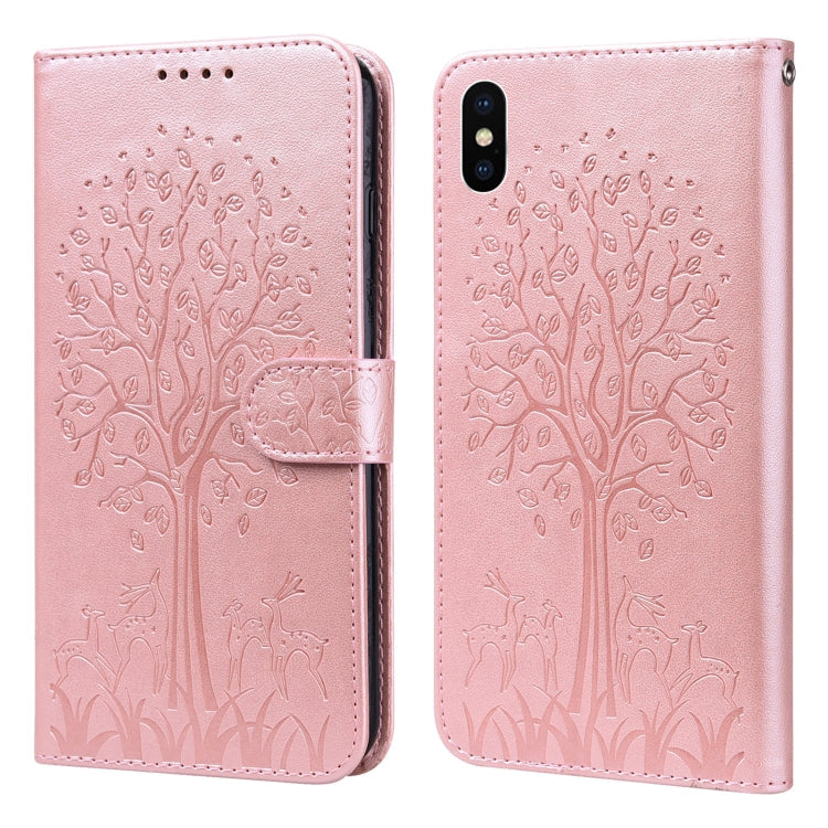 Tree & Deer Pattern Pressed Printing Horizontal Flip Leather Phone Case, For iPhone 13 Pro, For iPhone 13, For iPhone X / XS, For iPhone XR