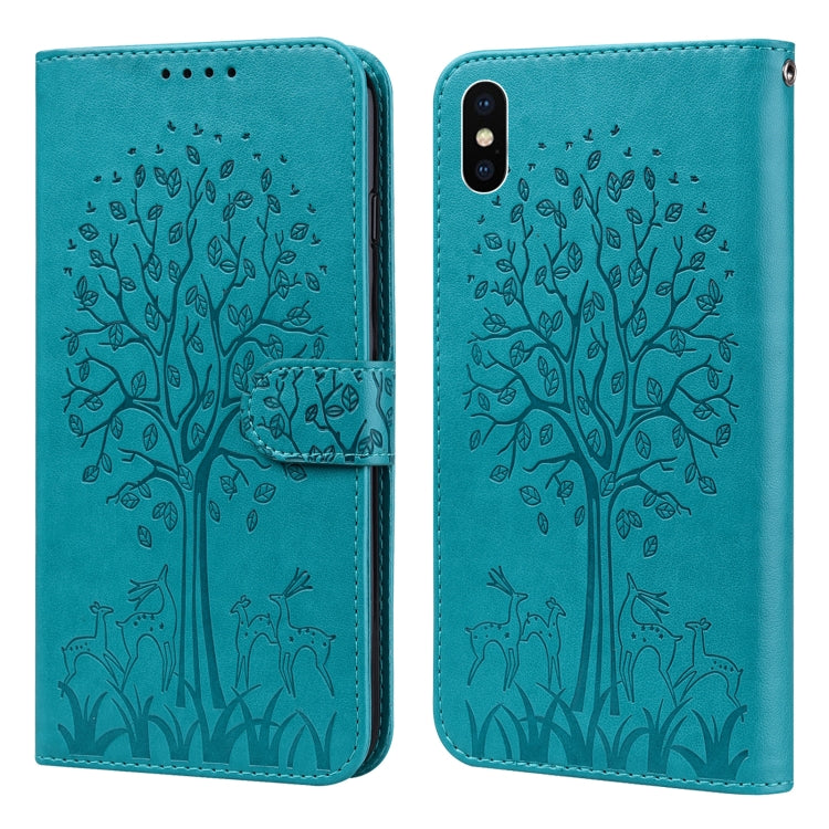 Tree & Deer Pattern Pressed Printing Horizontal Flip Leather Phone Case, For iPhone 13 Pro, For iPhone 13, For iPhone X / XS, For iPhone XR