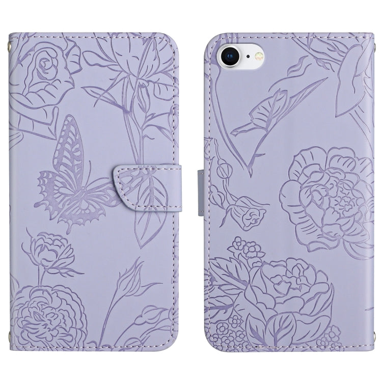 Skin Feel Butterfly Peony Embossed Leather Phone Case, For iPhone SE 2022 / SE 2020 / 8 / 7, For iPhone 8 Plus / 7 Plus, For iPhone 11, For iPhone 11 Pro