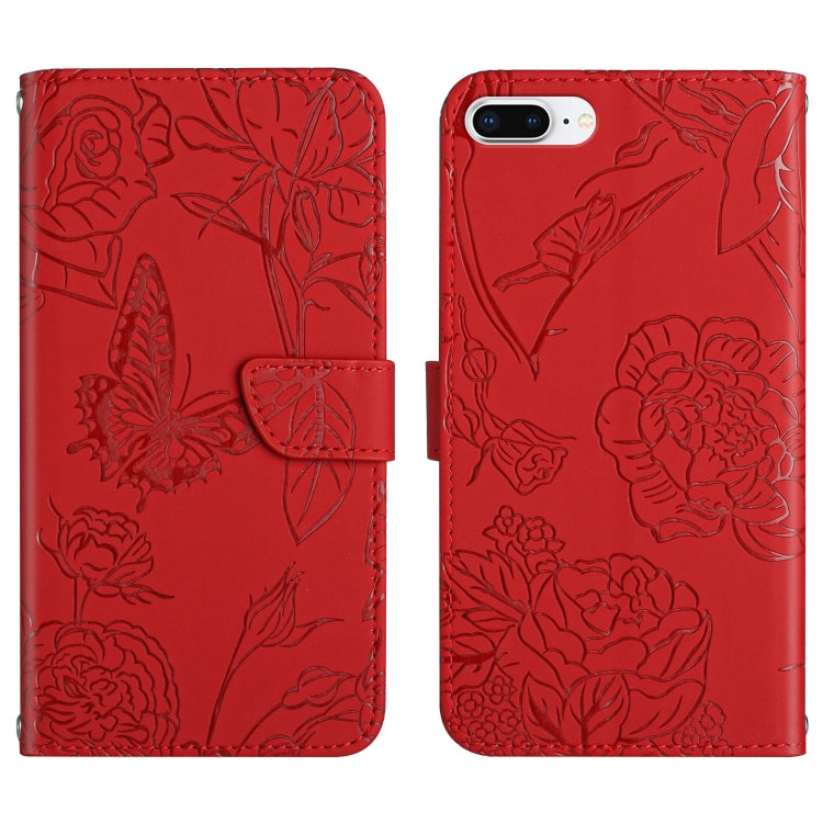 Skin Feel Butterfly Peony Embossed Leather Phone Case, For iPhone SE 2022 / SE 2020 / 8 / 7, For iPhone 8 Plus / 7 Plus, For iPhone 11, For iPhone 11 Pro