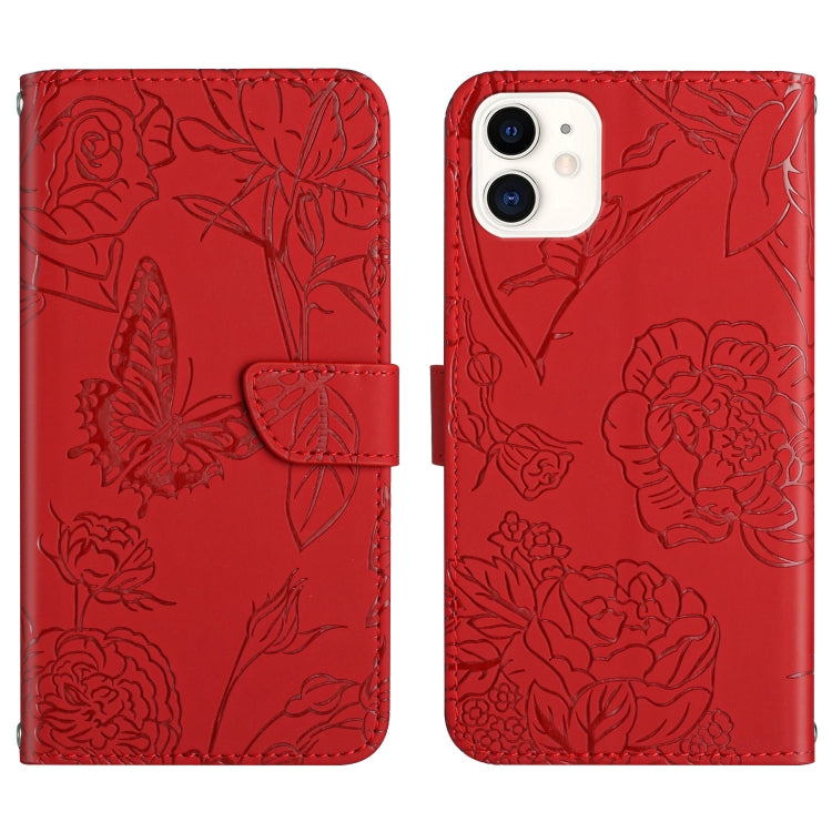 Skin Feel Butterfly Peony Embossed Leather Phone Case, For iPhone 11 Pro Max, For iPhone 12, For iPhone 12 mini, For iPhone 12 Pro
