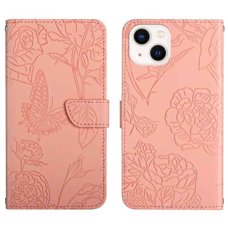 Skin Feel Butterfly Peony Embossed Leather Phone Case, For iPhone 12 Pro Max, For iPhone 13, For iPhone 13 mini, For iPhone 13 Pro