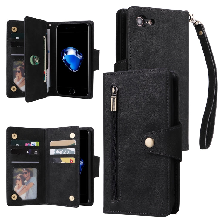 Rivet Buckle 9 Cards Three Fold Leather Phone Case, For iPhone 7/8/SE 2020, For iPhone 7 Plus/8 Plus, For iPhone 11, For iPhone 11 Pro