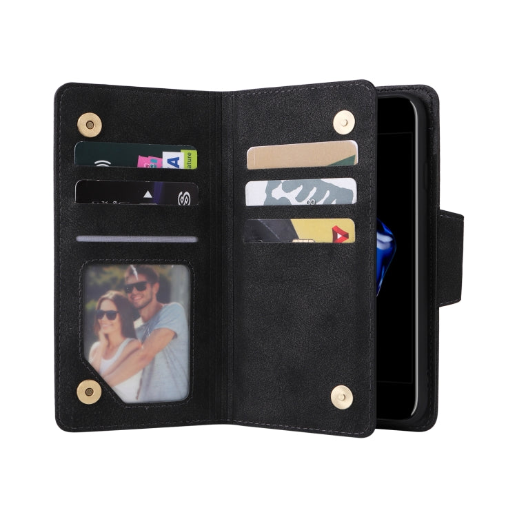 Rivet Buckle 9 Cards Three Fold Leather Phone Case, For iPhone 7/8/SE 2020, For iPhone 7 Plus/8 Plus, For iPhone 11, For iPhone 11 Pro