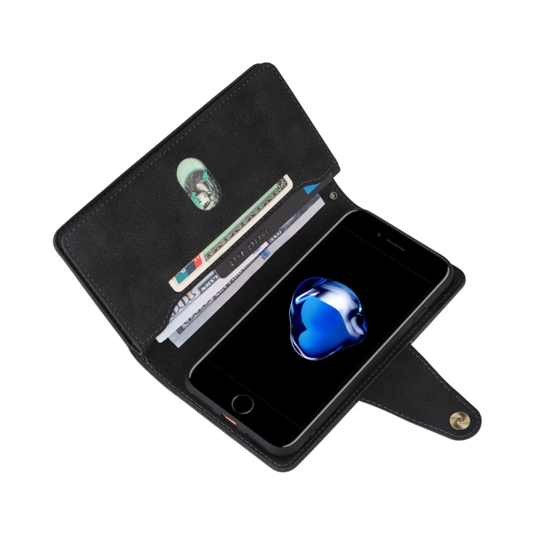Rivet Buckle 9 Cards Three Fold Leather Phone Case, For iPhone 7/8/SE 2020, For iPhone 7 Plus/8 Plus, For iPhone 11, For iPhone 11 Pro