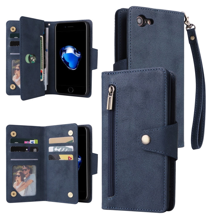 Rivet Buckle 9 Cards Three Fold Leather Phone Case, For iPhone 7/8/SE 2020, For iPhone 7 Plus/8 Plus, For iPhone 11, For iPhone 11 Pro
