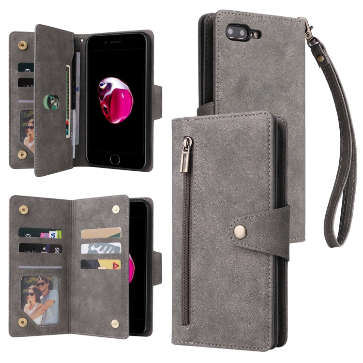 Rivet Buckle 9 Cards Three Fold Leather Phone Case, For iPhone 7/8/SE 2020, For iPhone 7 Plus/8 Plus, For iPhone 11, For iPhone 11 Pro