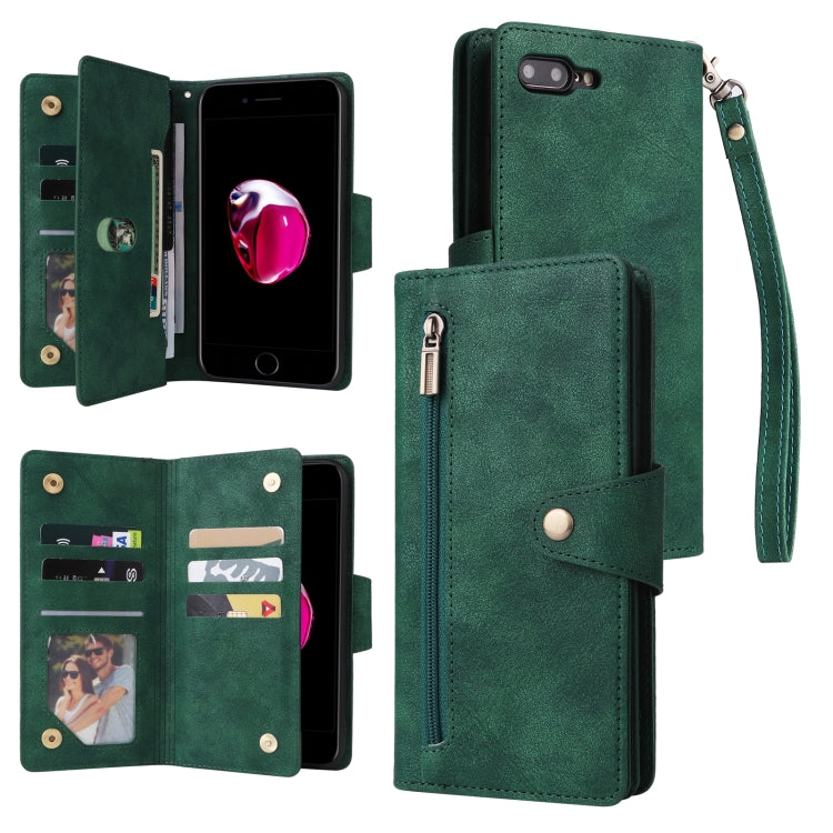 Rivet Buckle 9 Cards Three Fold Leather Phone Case, For iPhone 7/8/SE 2020, For iPhone 7 Plus/8 Plus, For iPhone 11, For iPhone 11 Pro