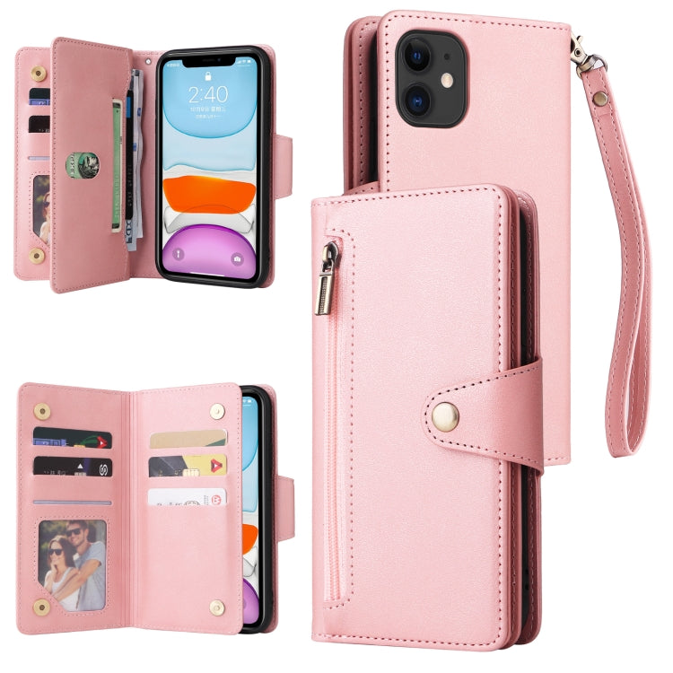 Rivet Buckle 9 Cards Three Fold Leather Phone Case, For iPhone 7/8/SE 2020, For iPhone 7 Plus/8 Plus, For iPhone 11, For iPhone 11 Pro