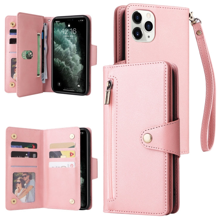 Rivet Buckle 9 Cards Three Fold Leather Phone Case, For iPhone 7/8/SE 2020, For iPhone 7 Plus/8 Plus, For iPhone 11, For iPhone 11 Pro