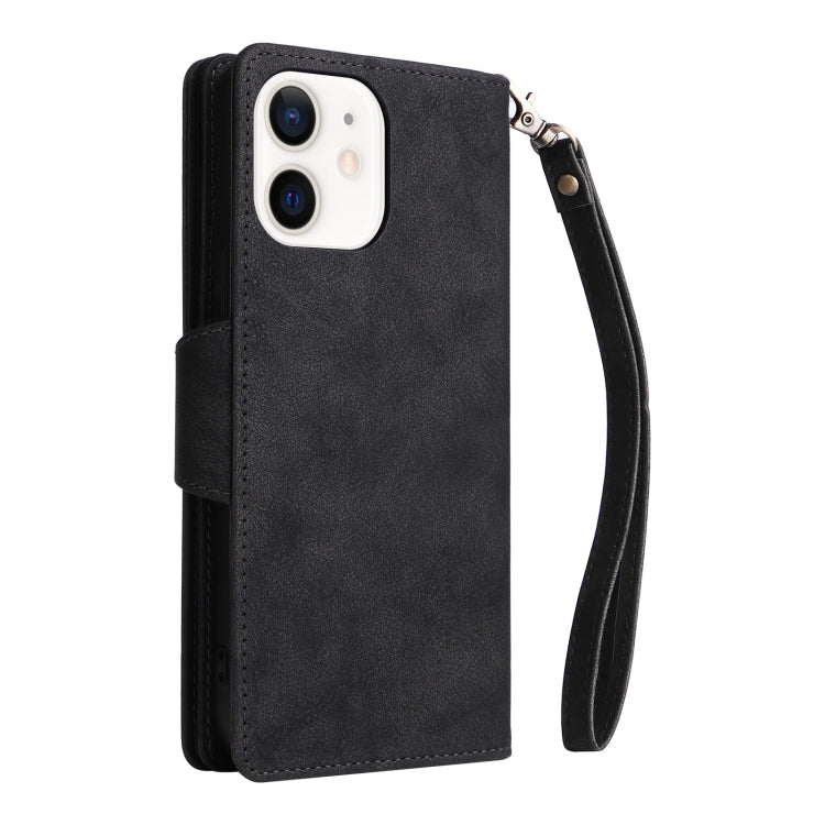 Rivet Buckle 9 Cards Three Fold Leather Phone Case, For iPhone 12, For iPhone 12 mini, For iPhone 12 Pro Max, For iPhone 13 mini