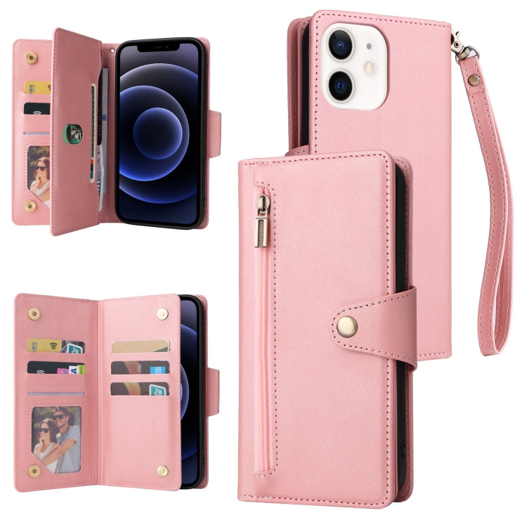 Rivet Buckle 9 Cards Three Fold Leather Phone Case, For iPhone 12, For iPhone 12 mini, For iPhone 12 Pro Max, For iPhone 13 mini