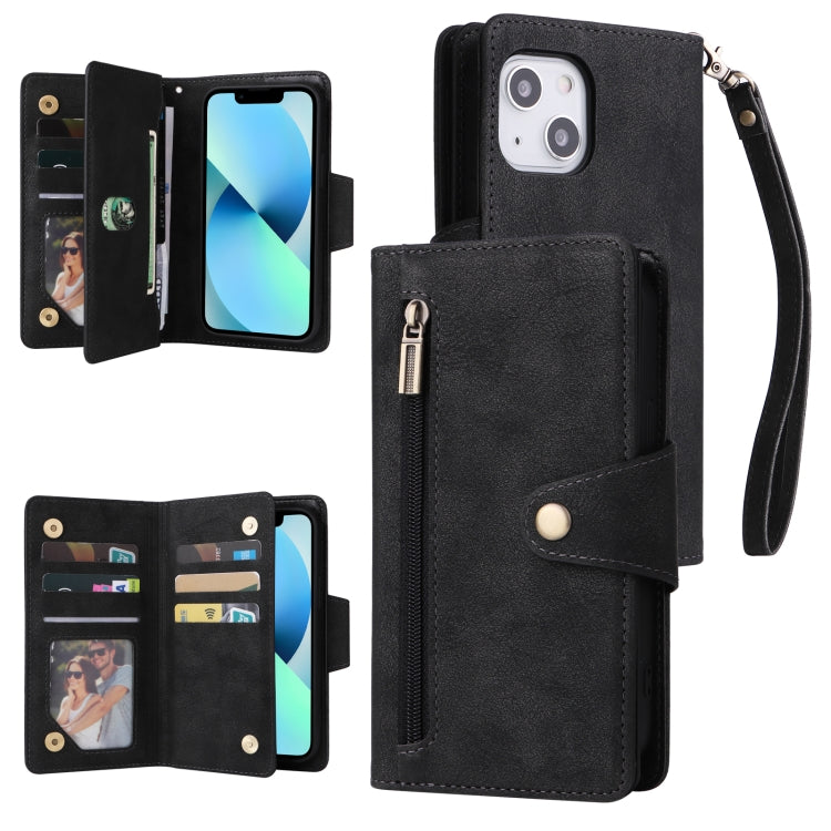 Rivet Buckle 9 Cards Three Fold Leather Phone Case, For iPhone 12, For iPhone 12 mini, For iPhone 12 Pro Max, For iPhone 13 mini