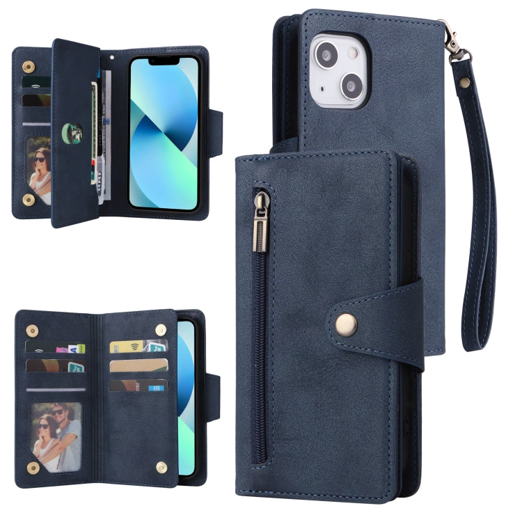 Rivet Buckle 9 Cards Three Fold Leather Phone Case, For iPhone 12, For iPhone 12 mini, For iPhone 12 Pro Max, For iPhone 13 mini