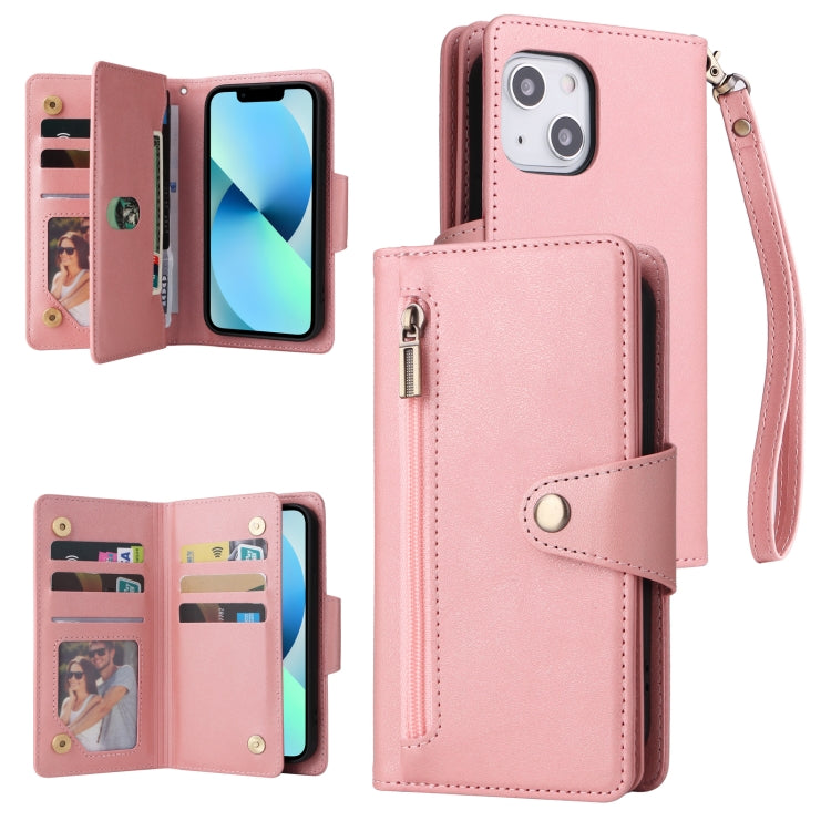 Rivet Buckle 9 Cards Three Fold Leather Phone Case, For iPhone 12, For iPhone 12 mini, For iPhone 12 Pro Max, For iPhone 13 mini