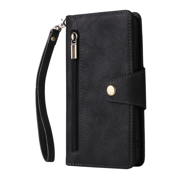 Rivet Buckle 9 Cards Three Fold Leather Phone Case, For iPhone X/XS, For iPhone XR, For iPhone XS Max, For iPhone 11 Pro Max