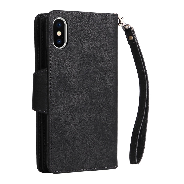 Rivet Buckle 9 Cards Three Fold Leather Phone Case, For iPhone X/XS, For iPhone XR, For iPhone XS Max, For iPhone 11 Pro Max
